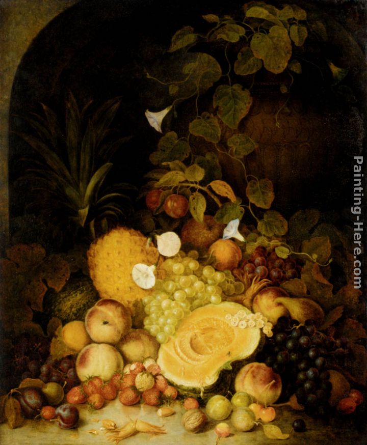 Still Life With Peaches, Plums, Strawberries And Tropical Fruits In An Architectural Miche